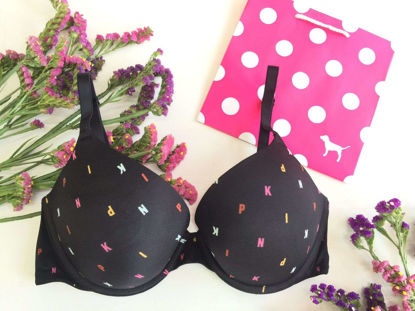 Imagen de PINK Bra Everywhere Push-Up Negro Letritas Pink 34D